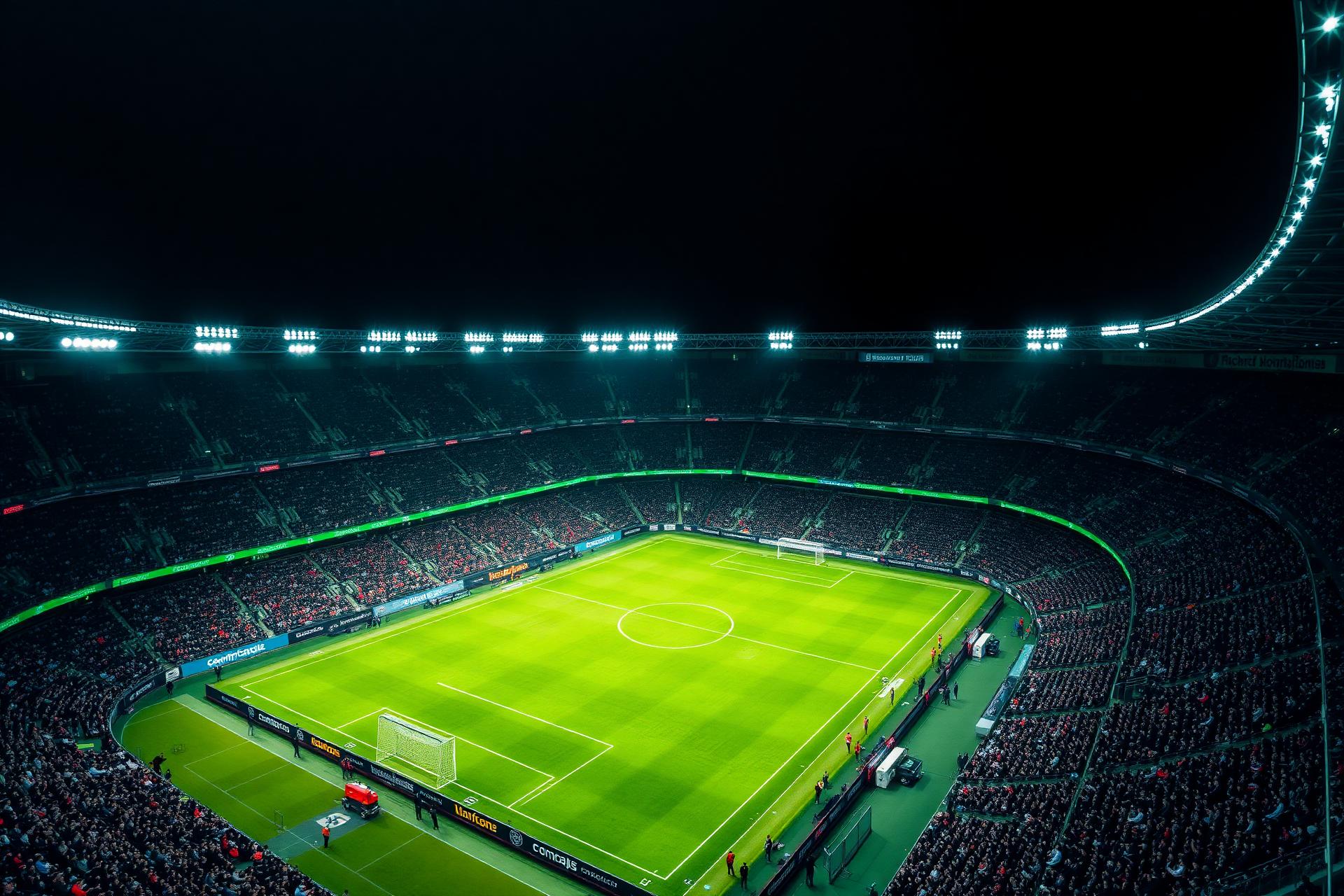 Football stadium under floodlights